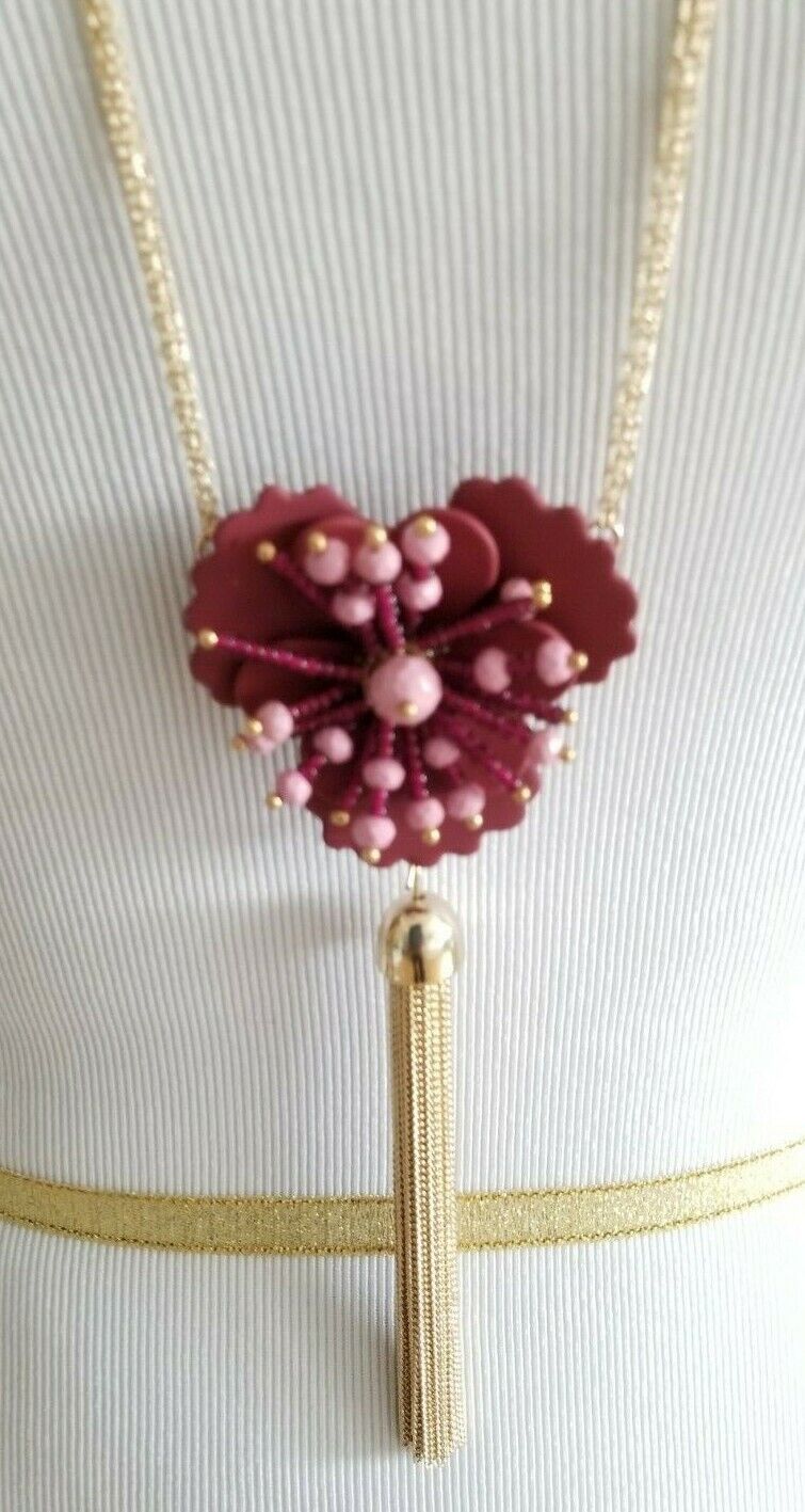 ANN TAYLOR MATTE FLORAL TASSEL NECKLACE