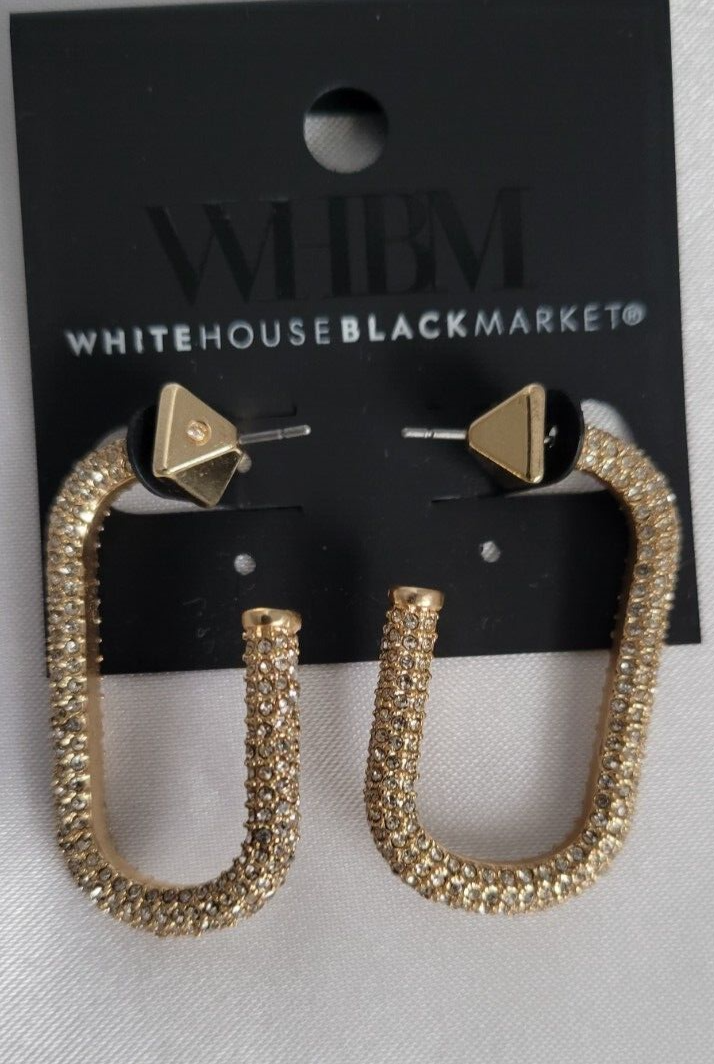 White House Black Market Gold Crystal Pave Link Hoop Earrings
