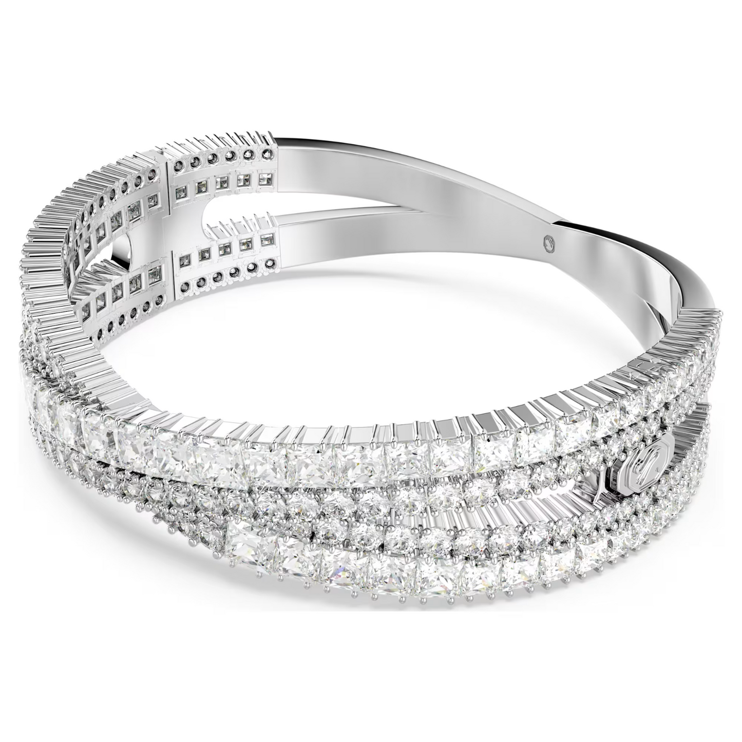 Swarovski Hyperbola cuff Mixed cuts, Infinity, White, Rhodium plated