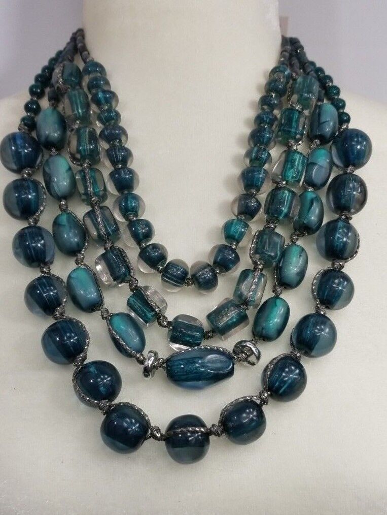CHICO'S SHORT TEAL STONE MULTI-STRAND NECKLACE