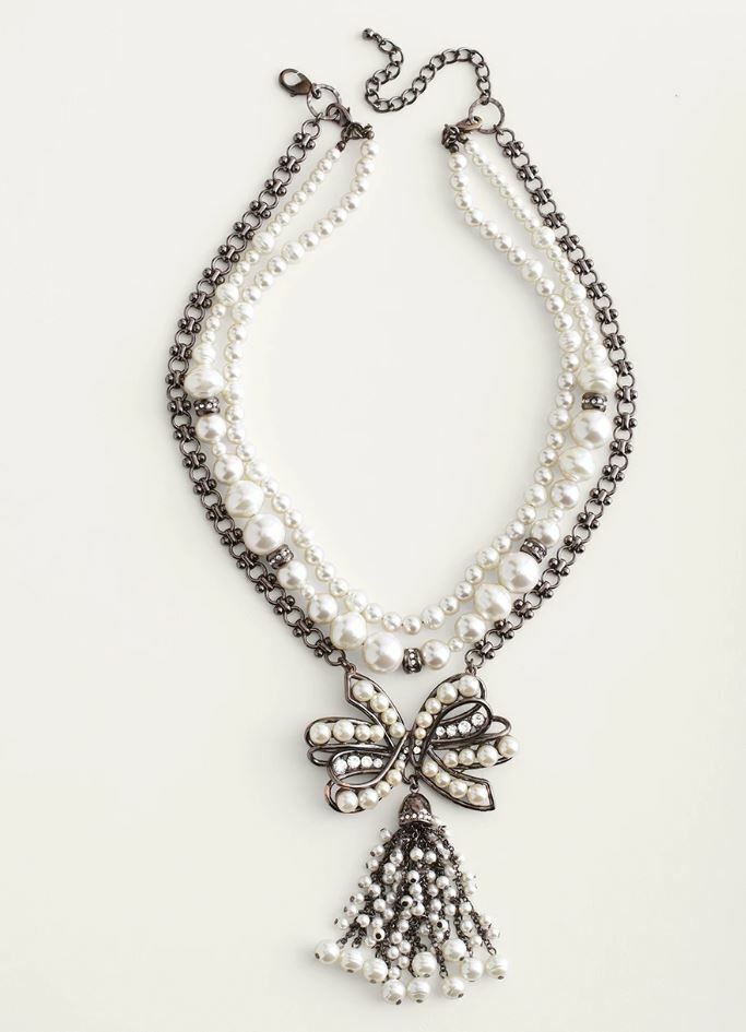 CHICO'S CONVERTIBLE FAUX-PEARL BOW NECKLACE