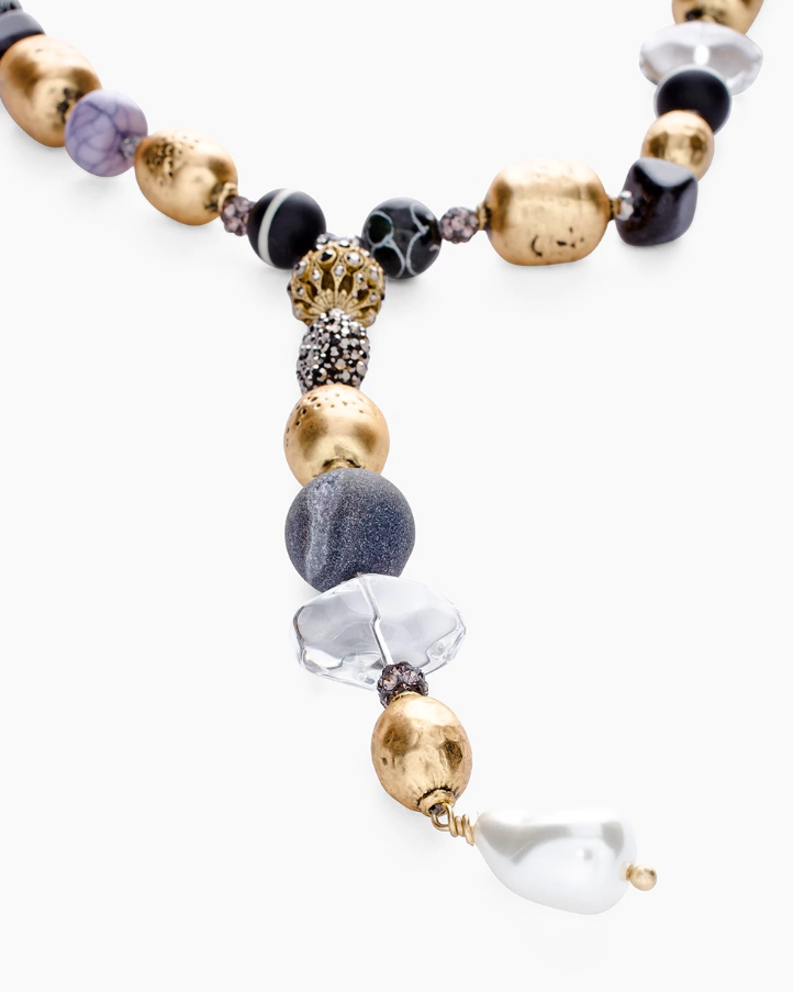 CHICO'S TEXTURED FAUX-HEMATITE Y-NECKLACE