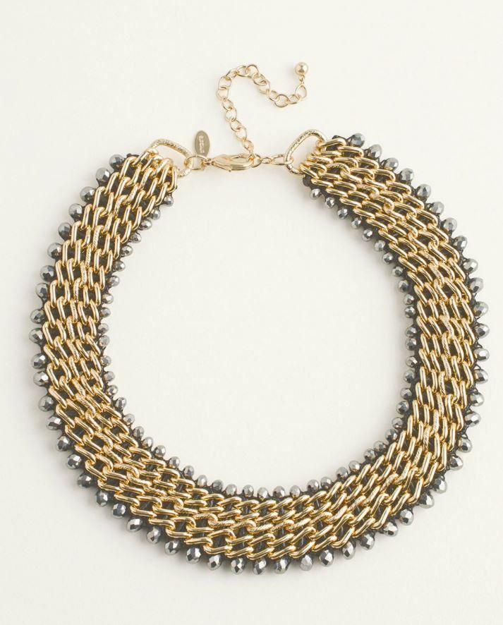 CHICO'S GOLDTONE BEADED BIB STATEMENT NECKLACE