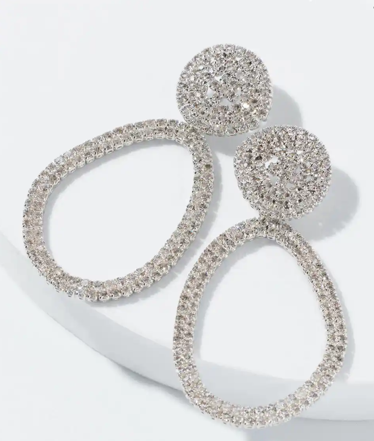 White House Black Market Silver Crystal Statement Hoop Earrings