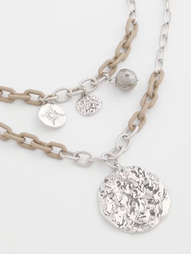 CHICO'S GOLD TONE BEADED CHARM NECKLACE