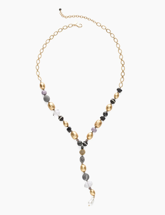 CHICO'S TEXTURED FAUX-HEMATITE Y-NECKLACE