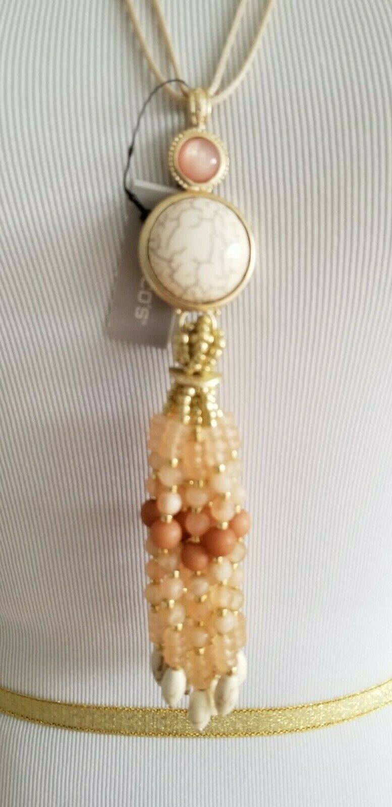 CHICO'S BLUSHED BEADED CONVERTIBLE TASSEL NECKLACE