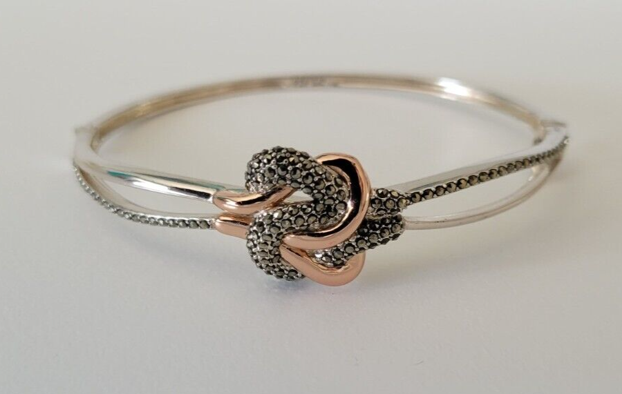 JUDITH JACK 925 Sterling Silver 14K Rose Gold Plated Marcasite Bangle