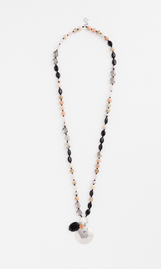 CHICO'S SILVER TONE BEADED CHARM NECKLACE