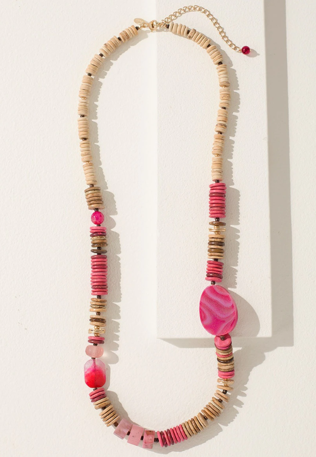 CHICO'S WOOD AND AGATE SINGLE-STRAND NECKLACE