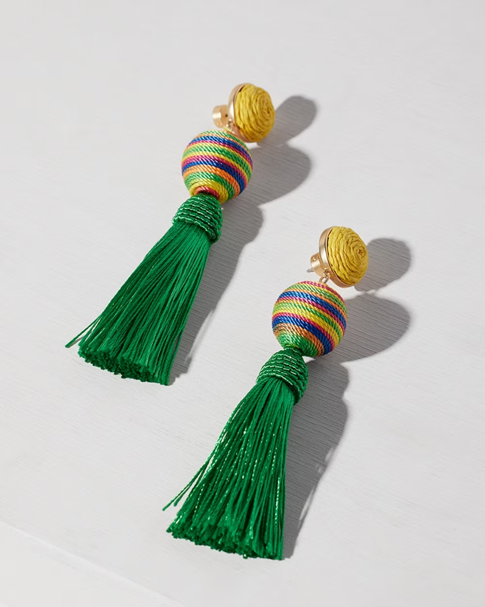 CHICO'S GREEN TASSEL DROP EARRINGS