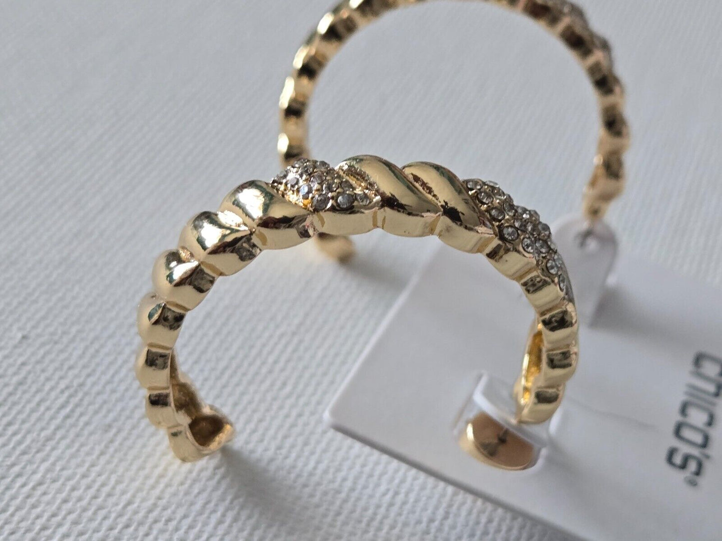 CHICO'S NO DROOP GOLD STONE HOOPS EARRINGS