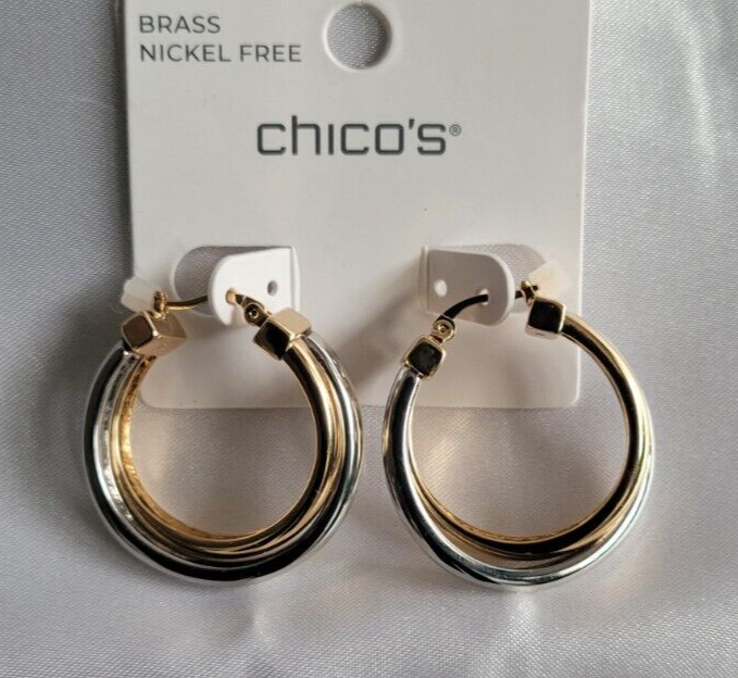 CHICO'S 1\" GOLD & SILVER TONE HOOPS EARRINGS