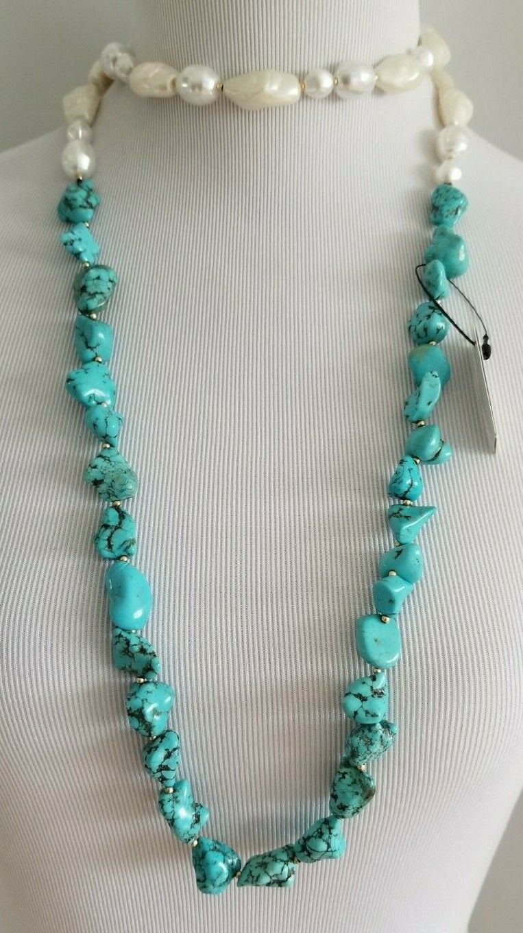 CHICO'S SIMULATED TURQUOISE SINGLE-STRAND NECKLACE