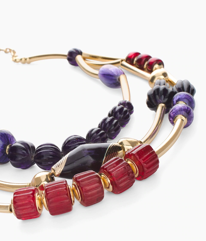 CHICO'S SHORT RED AND PURPLE MULTI-STRAND NECKLACE