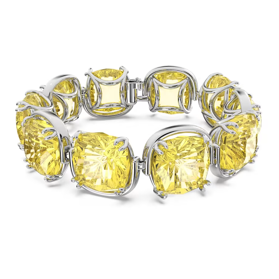 Swarovski Harmonia Bracelet, Cushioned cut, Yellow, Rhodium Plated