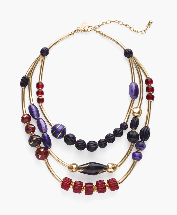 CHICO'S SHORT RED AND PURPLE MULTI-STRAND NECKLACE