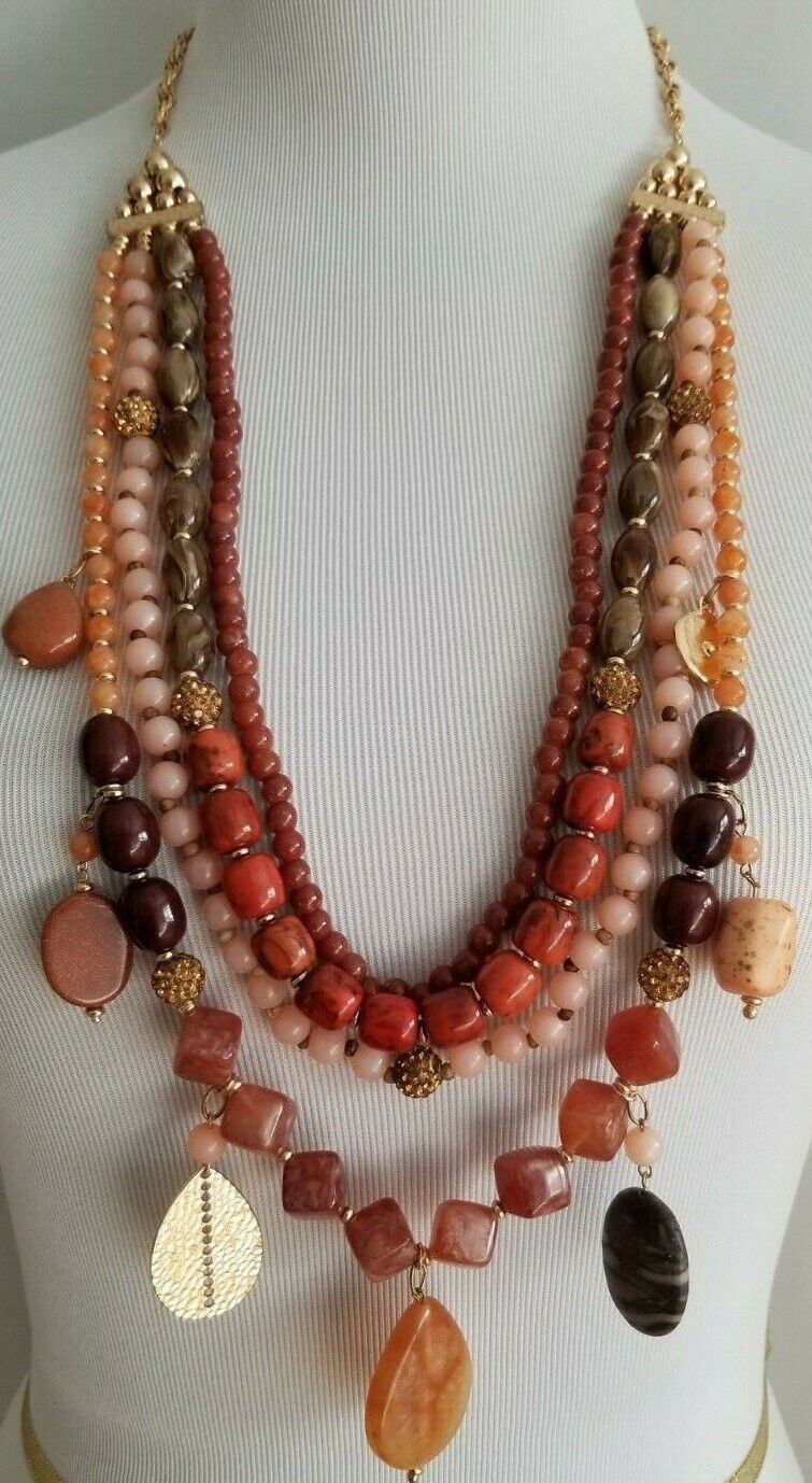 CHICO'S CINNAMON-HUED MULTI-STRAND NECKLACE