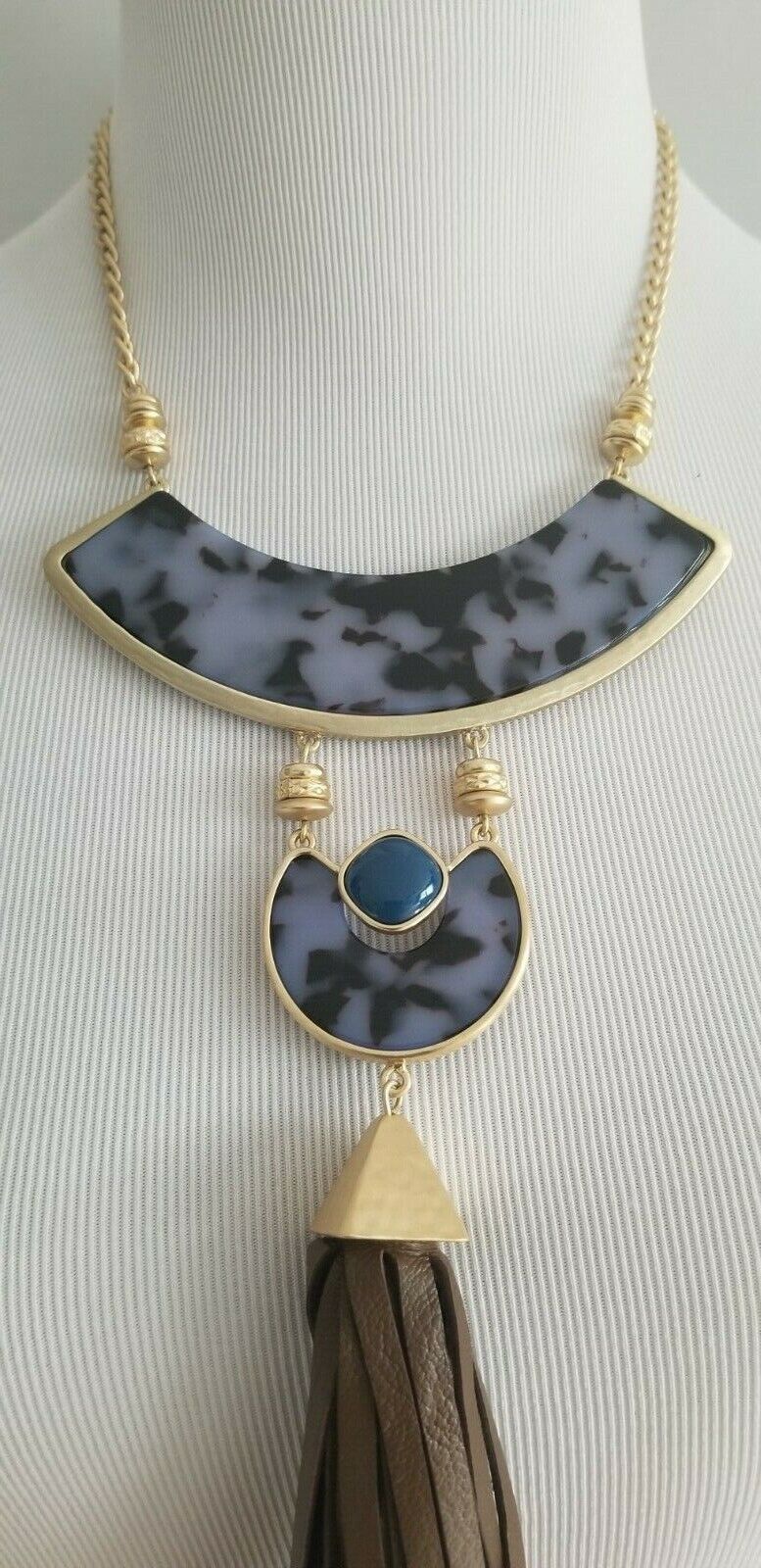 CHICO'S BLUE ANIMAL-PRINT TASSEL PENDANT NECKLACE