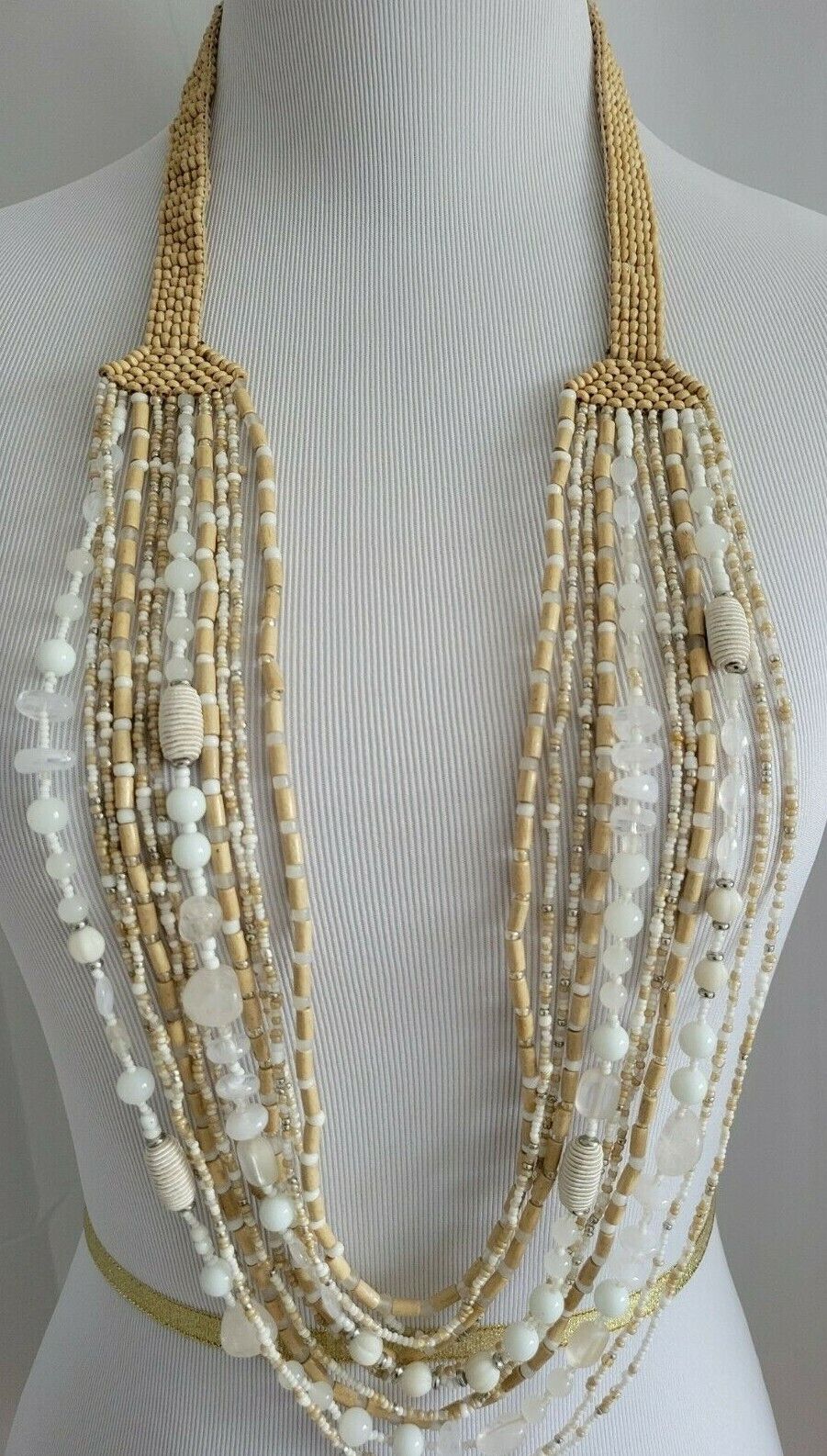CHICO'S WHITE AND NEUTRAL MULTISTRAND NECKLACE