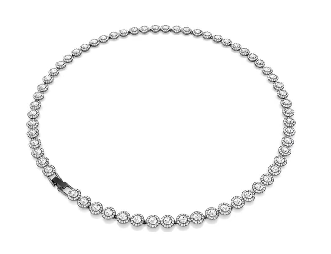 Swarovski Una Angelic necklace Round cut, Long, White, Ruthenium plated