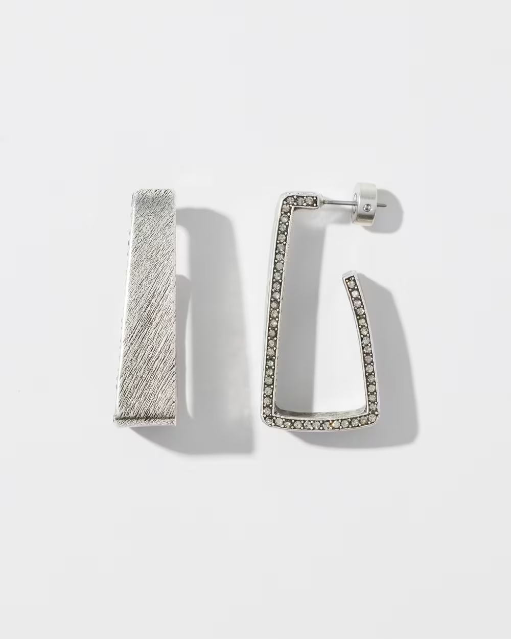 CHICO'S SILVER TONE PAVE RECTANGLE EARRINGS