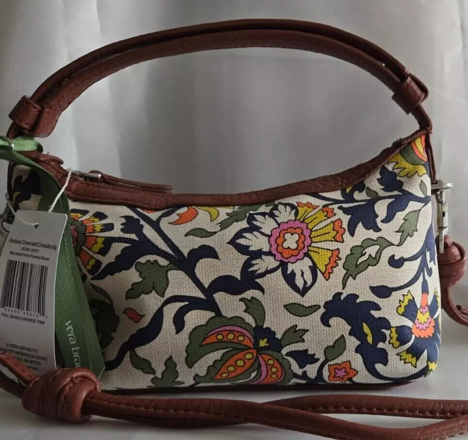 Vera Bradley Roxbury Crescent Crossbody, Marrakesh Vines Pumice Stone
