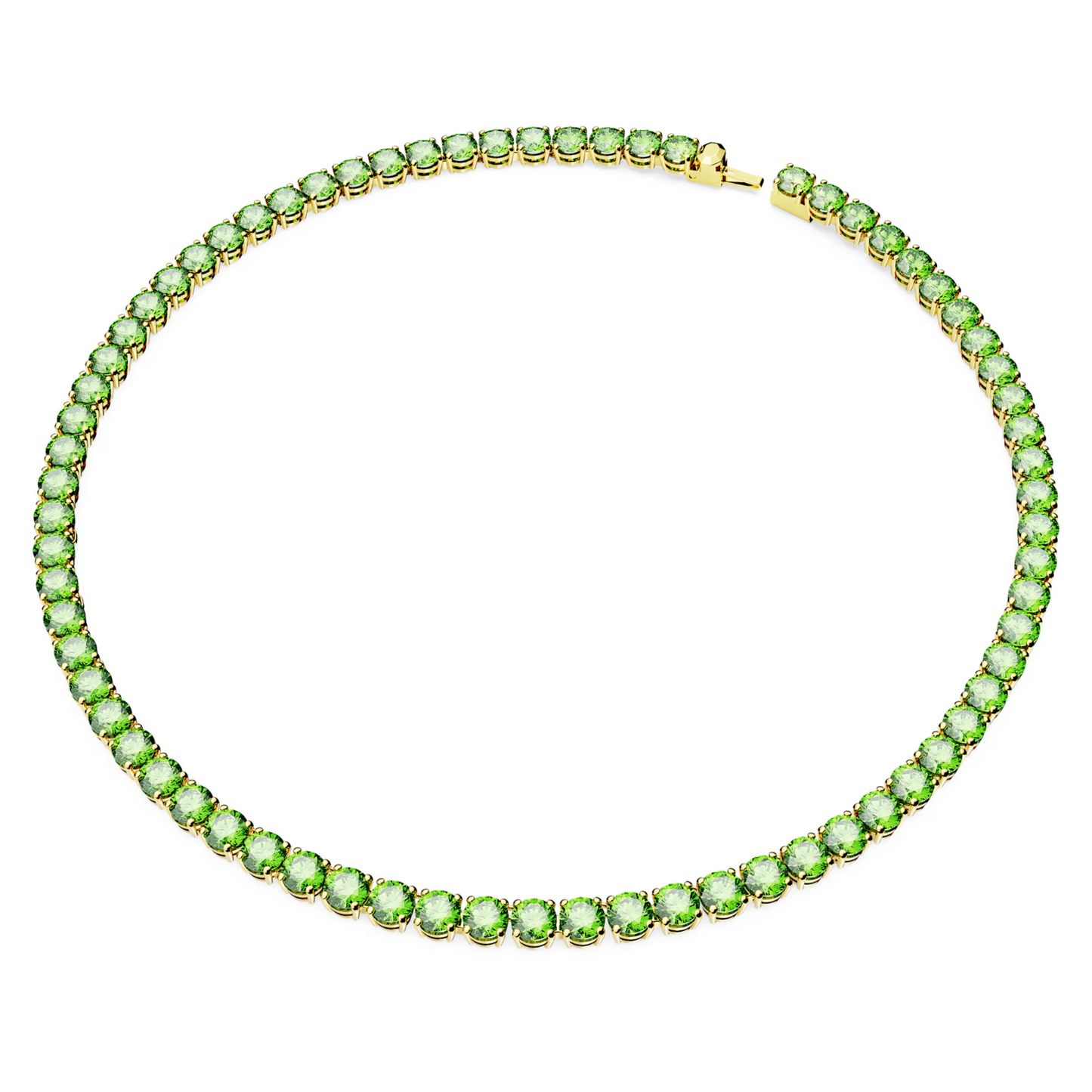 Swarovski Matrix Tennis necklace Round cut, Medium, Green, Gold-tone plat