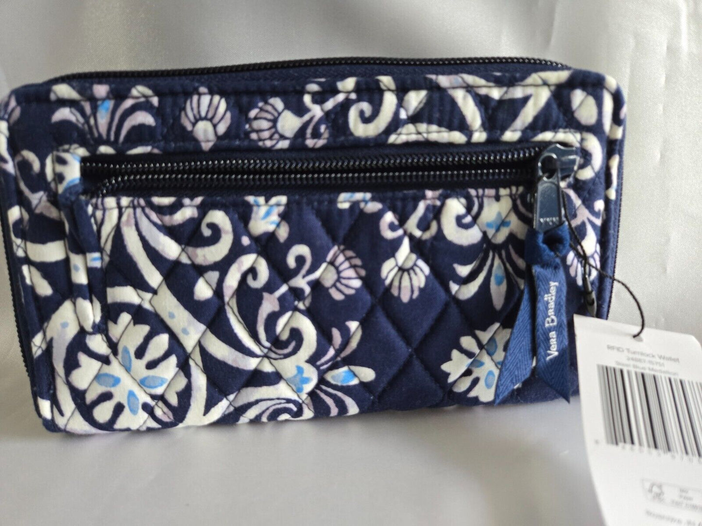 Vera Bradley RFID Cotton Turnlock Wallet, Steel Blue Medallion