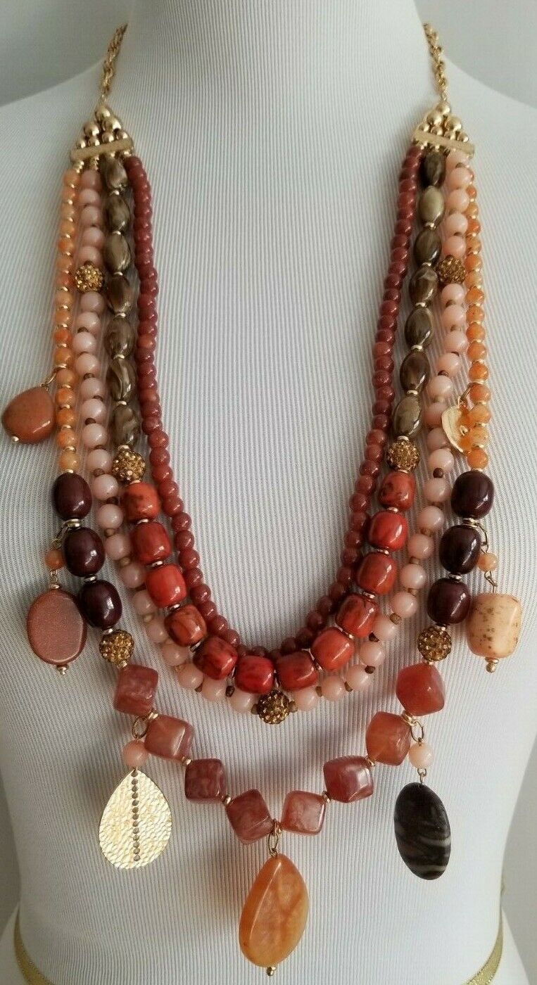 CHICO'S CINNAMON-HUED MULTI-STRAND NECKLACE