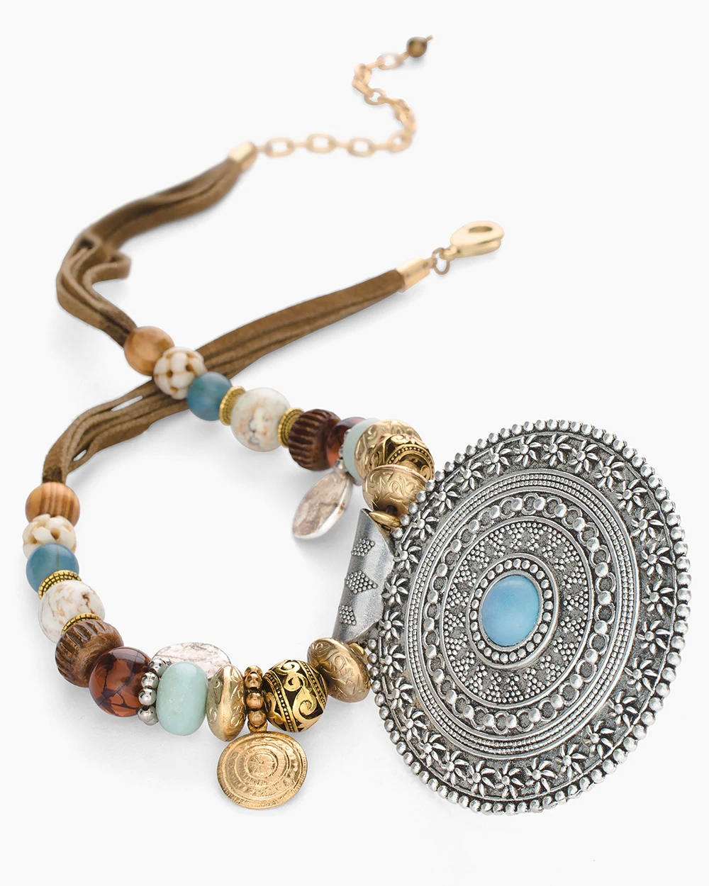 CHICO'S SHORT COOL BEADED PENDANT NECKLACE