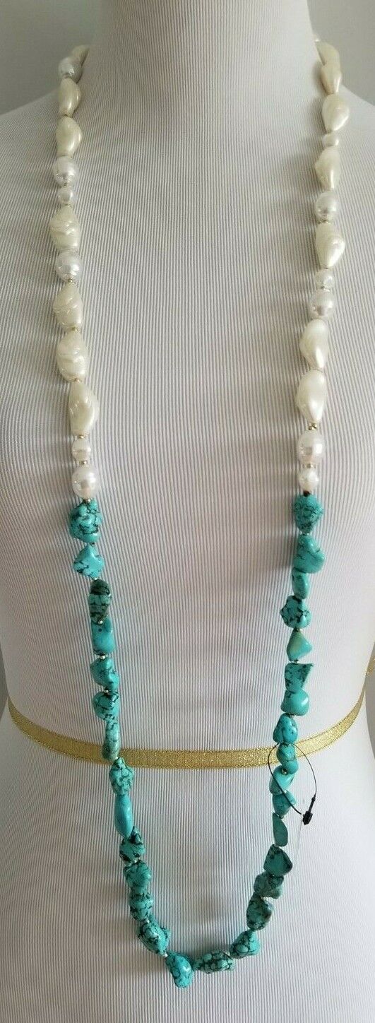 CHICO'S SIMULATED TURQUOISE SINGLE-STRAND NECKLACE