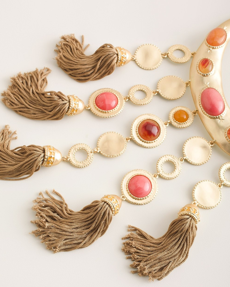 CHICO'S WARM-TONE TASSEL BIB NECKLACE