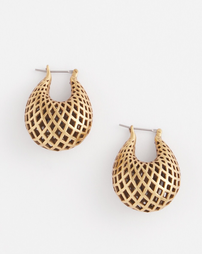 CHICO'S GOLD LATTICE PUFF HOOP EARRINGS