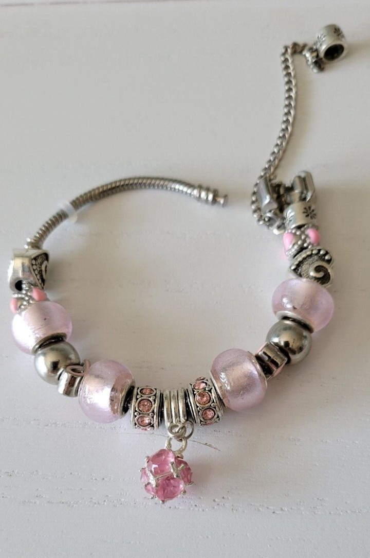 Fight Breast Cancer Elements Crystal & Murano Glass Charm Bracelet