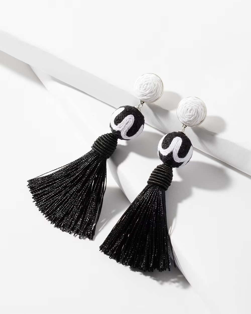 CHICO'S BLACK TASSEL DROP EARRINGS