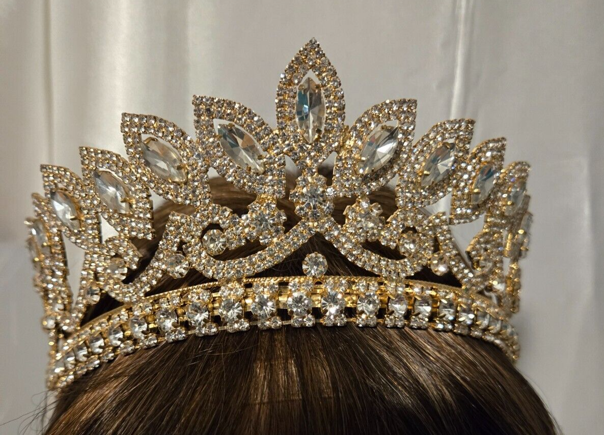 Wedding Bride, Quinceanera Tiara Elegant Golden Crown Rhinestone