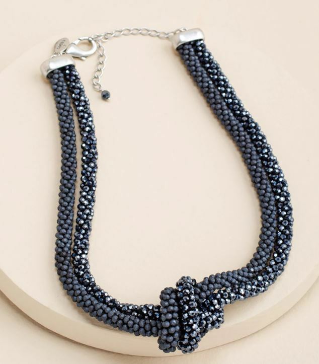 CHICO'S BLUE BEADED KNOT BIB NECKLACE