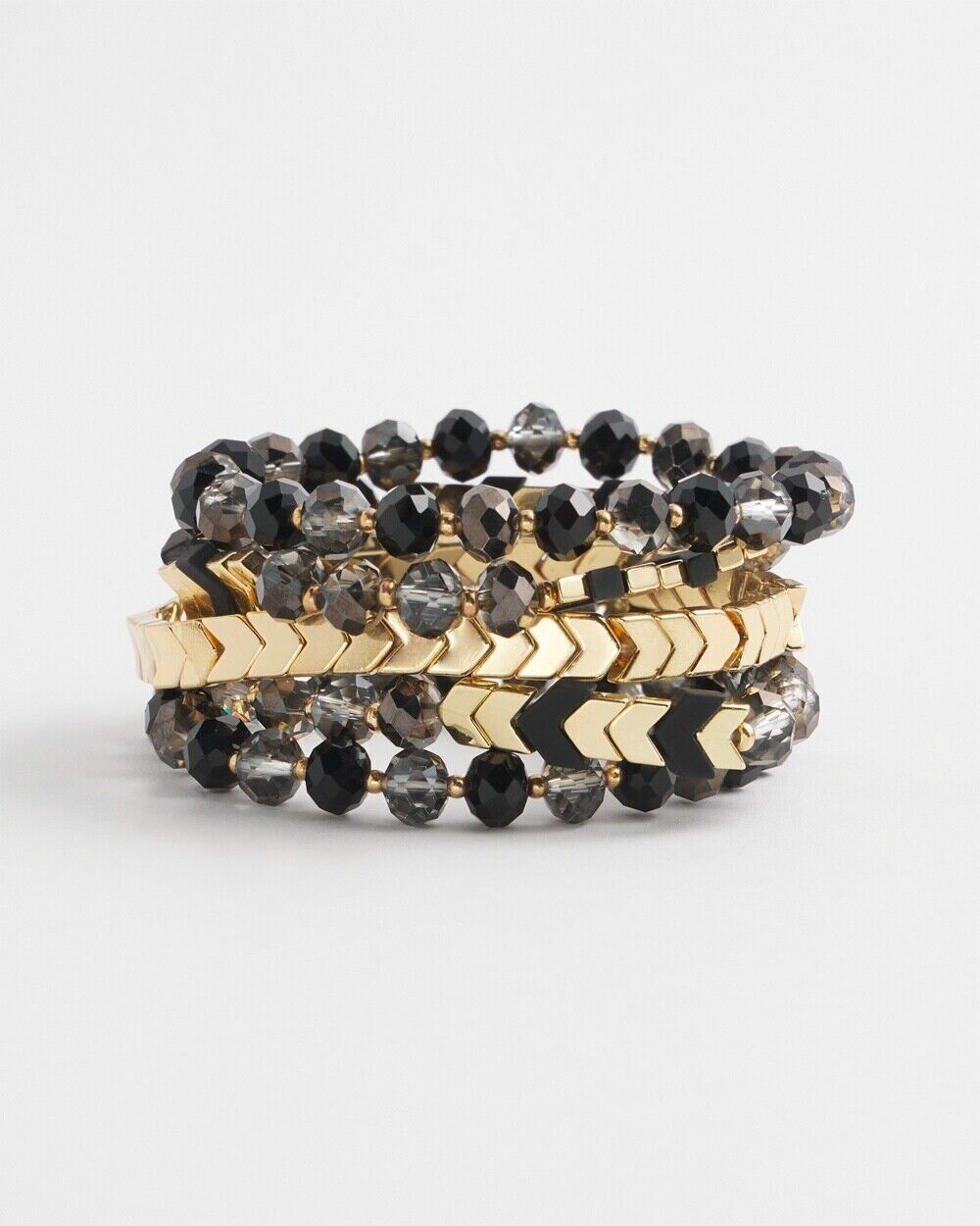 CHICO'S SET OF FIVE GOLD & BLACK STRETCH BRACELET