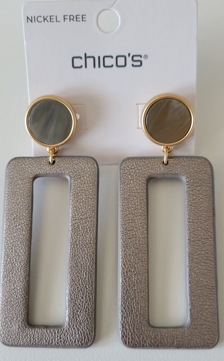CHICO'S RECTANGLE DROP HOOP EARRINGS