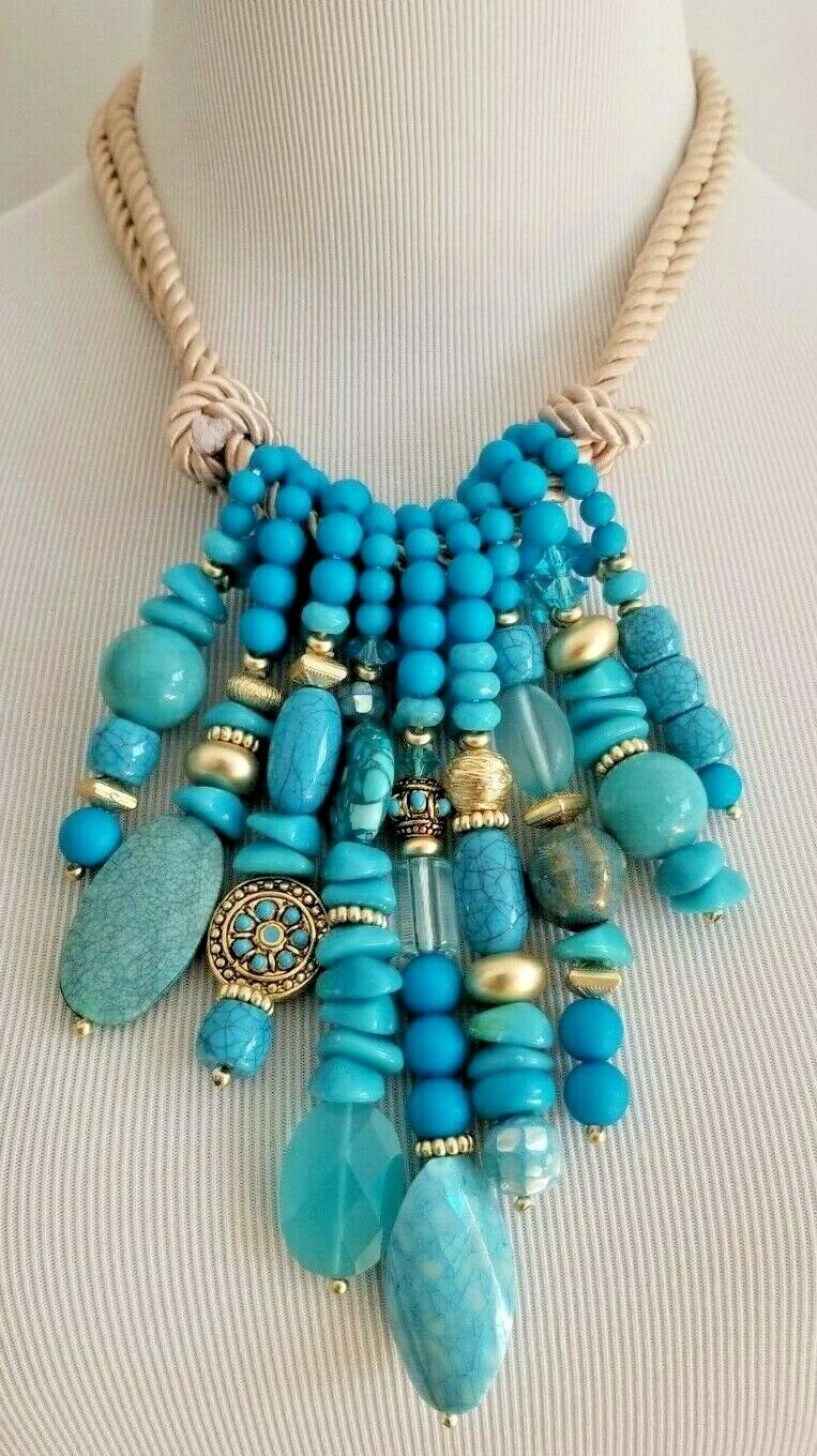 CHICO'S TURQUOISE-HUED ROPE BIB NECKLACE