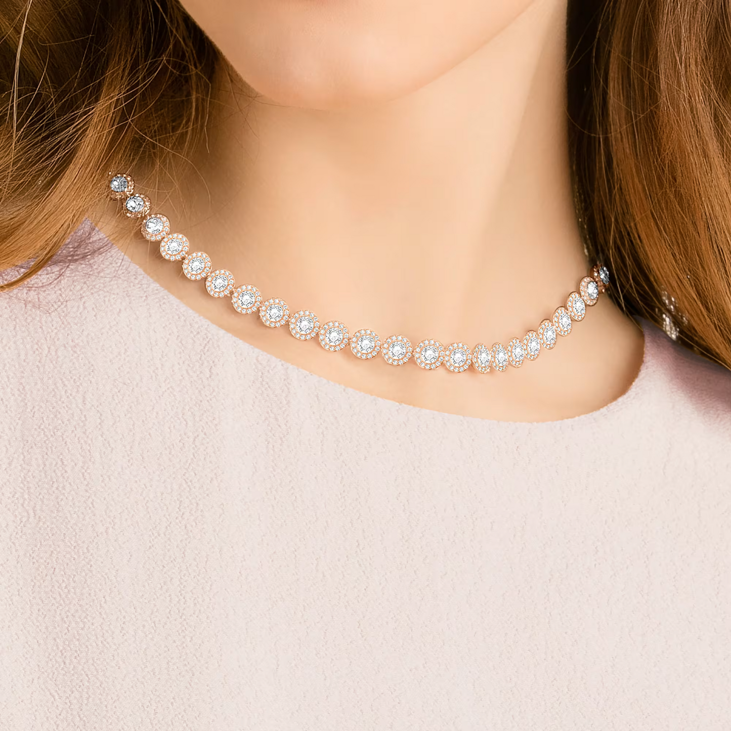 Swarovski Una Angelic Tennis necklace Round cut, White, Rose gold-tone plated