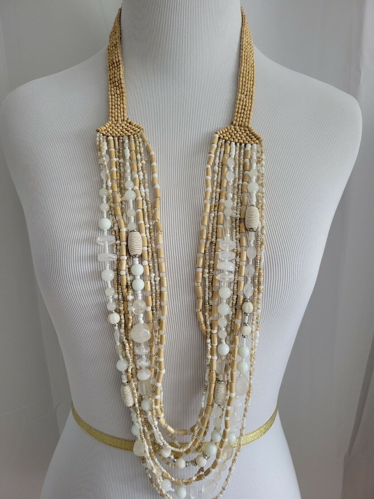 CHICO'S WHITE AND NEUTRAL MULTISTRAND NECKLACE