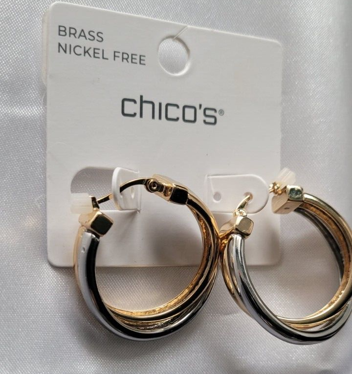 CHICO'S 1\" GOLD & SILVER TONE HOOPS EARRINGS