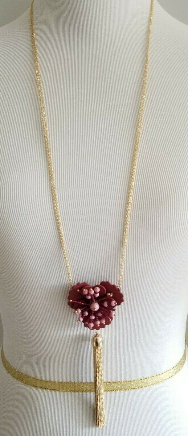 ANN TAYLOR MATTE FLORAL TASSEL NECKLACE