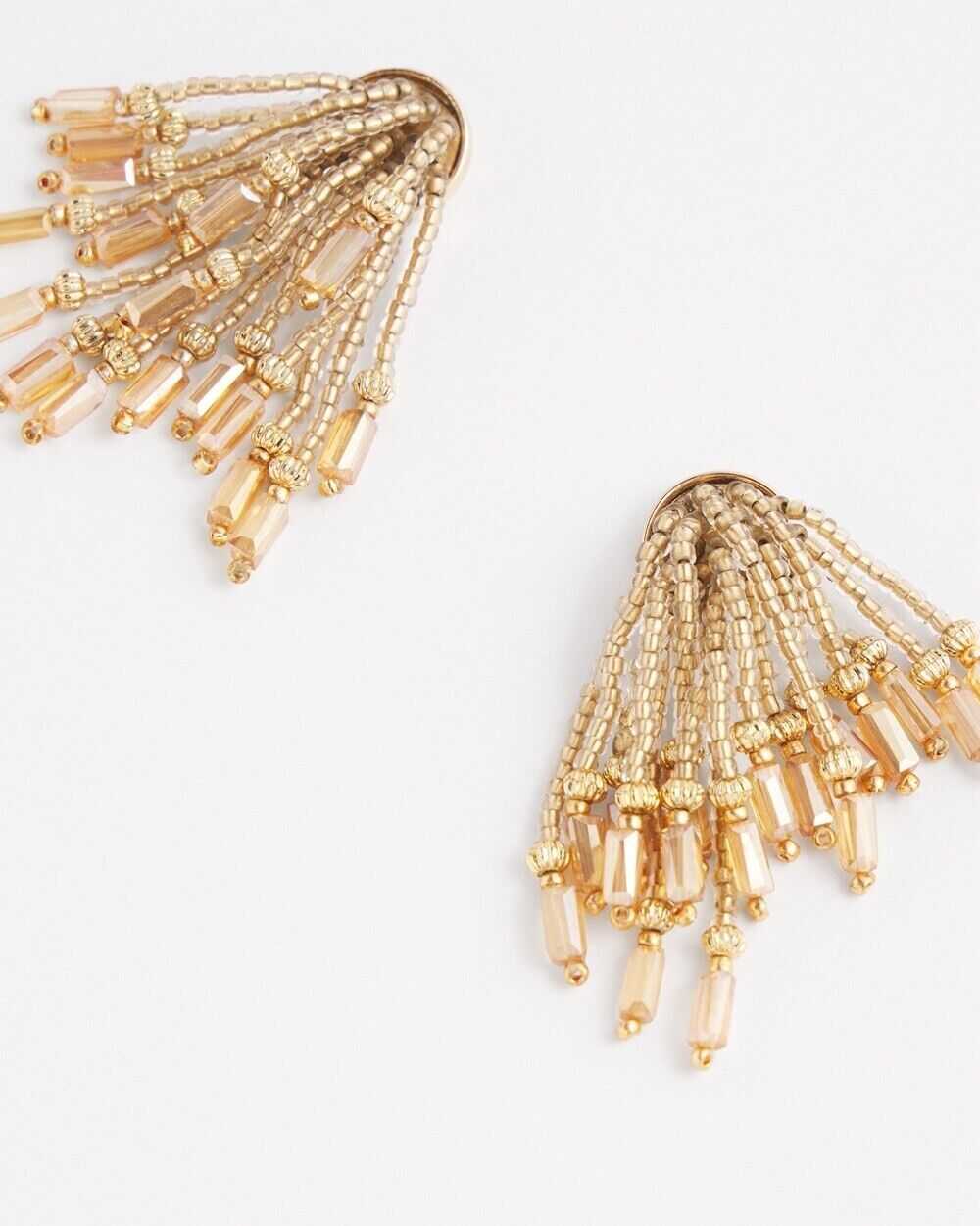 CHICO'S NO DROOP GOLD TONE TASSEL BEAD EARRINGS