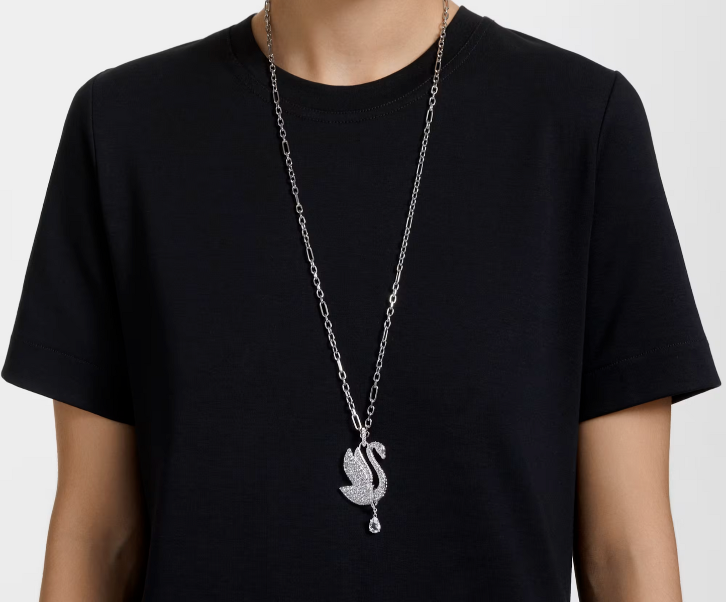 Swarovski Swan necklace Swan, Long, White, Rhodium plated