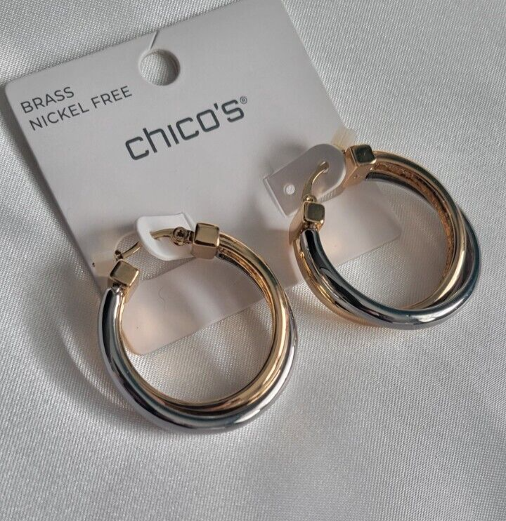 CHICO'S 1\" GOLD & SILVER TONE HOOPS EARRINGS