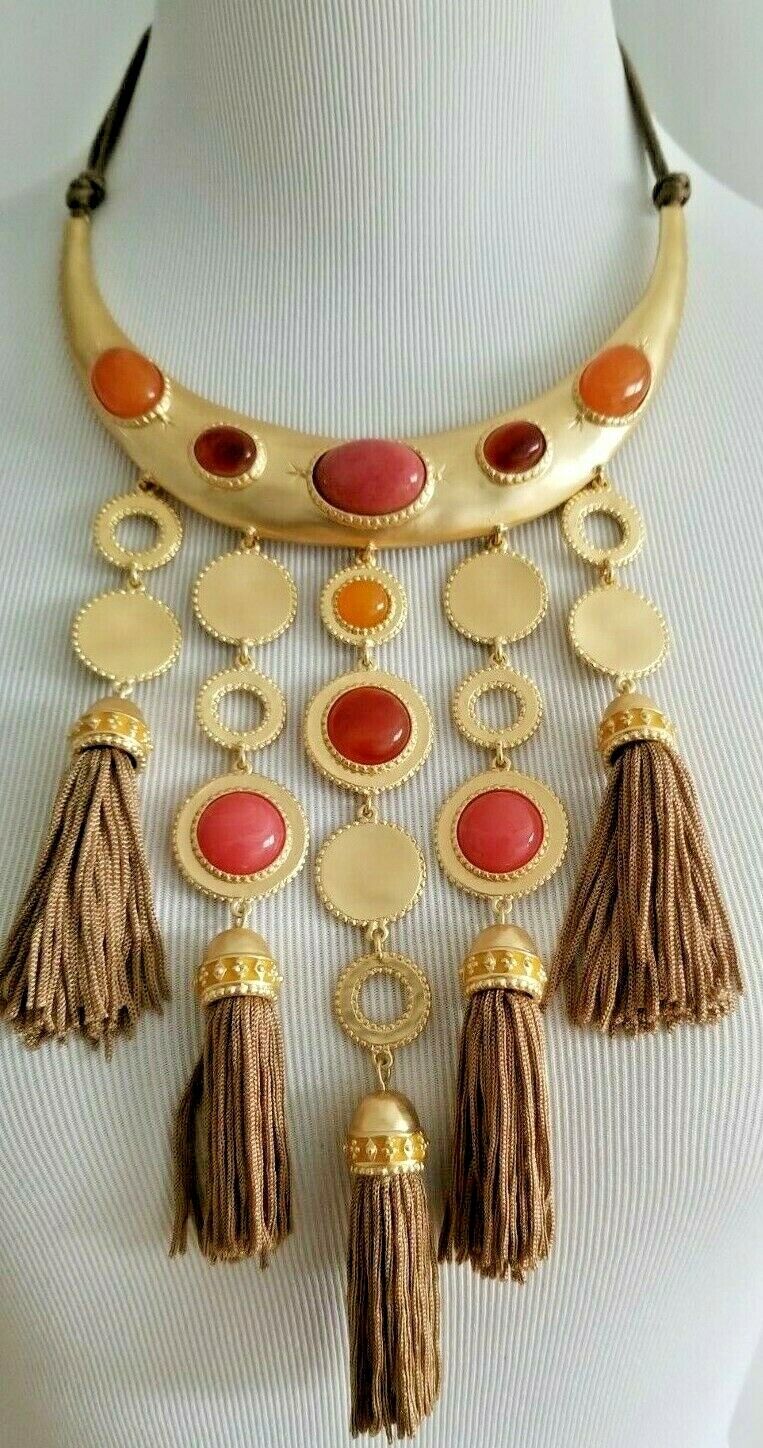 CHICO'S WARM-TONE TASSEL BIB NECKLACE