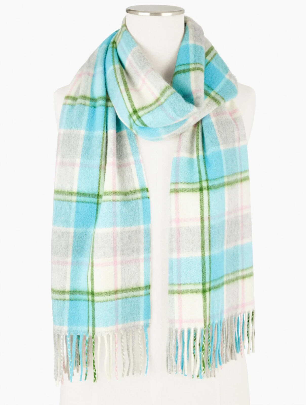 TALBOTS CASHMERE WATERWEAVE SCARF- GLACIER PLAID